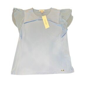 Calvin Klein Powder Blue Flutter Sleeve Cutout Blouse - Small